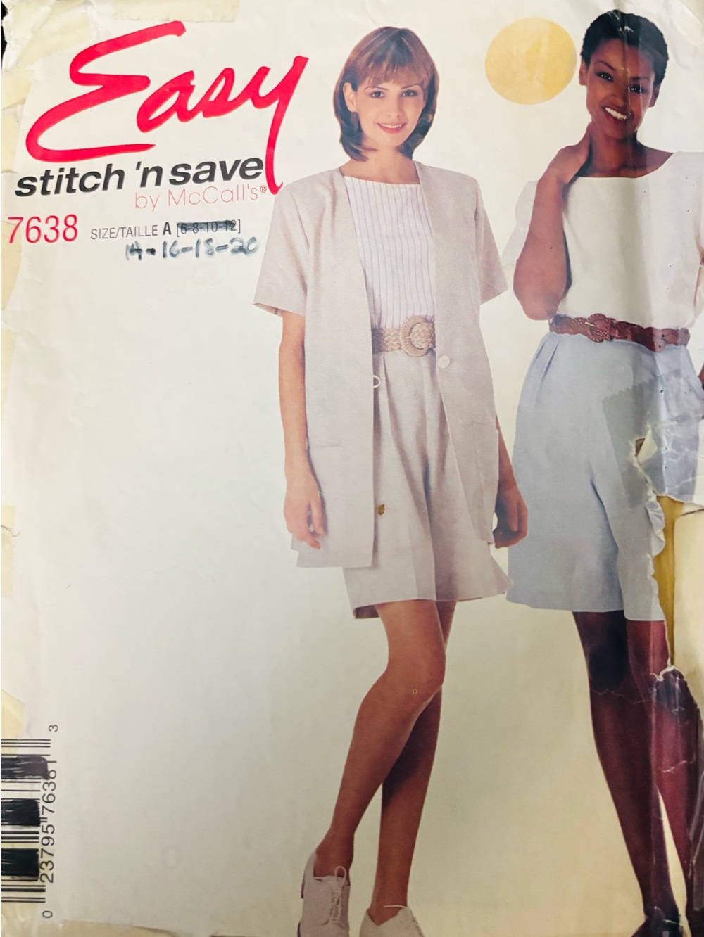 Vintage Easy Stitch n Save 7638 Short  Jacket Set Sizes 14-20 Uncut